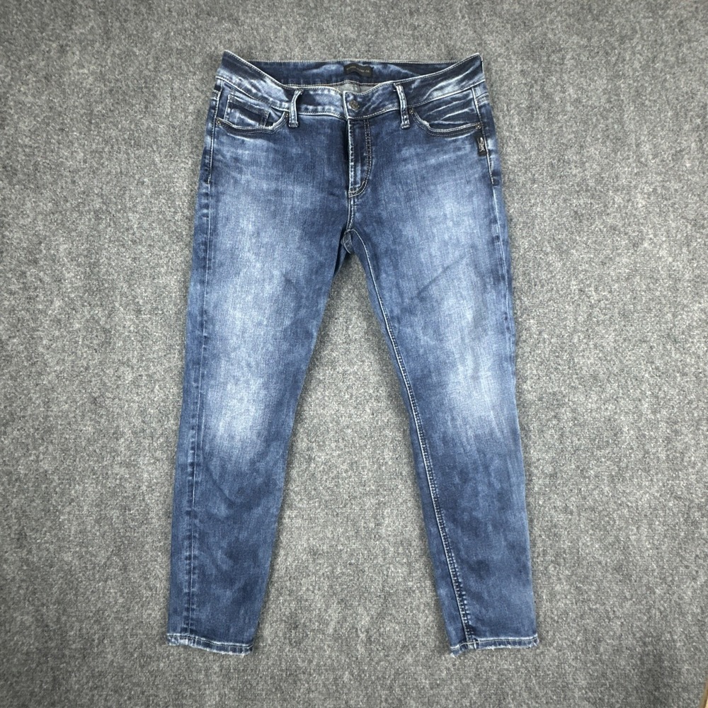 Silver Jeans Co. Woman's 31 X 27  Medium Dark Wash Indigo Elyse Skinny Jeans